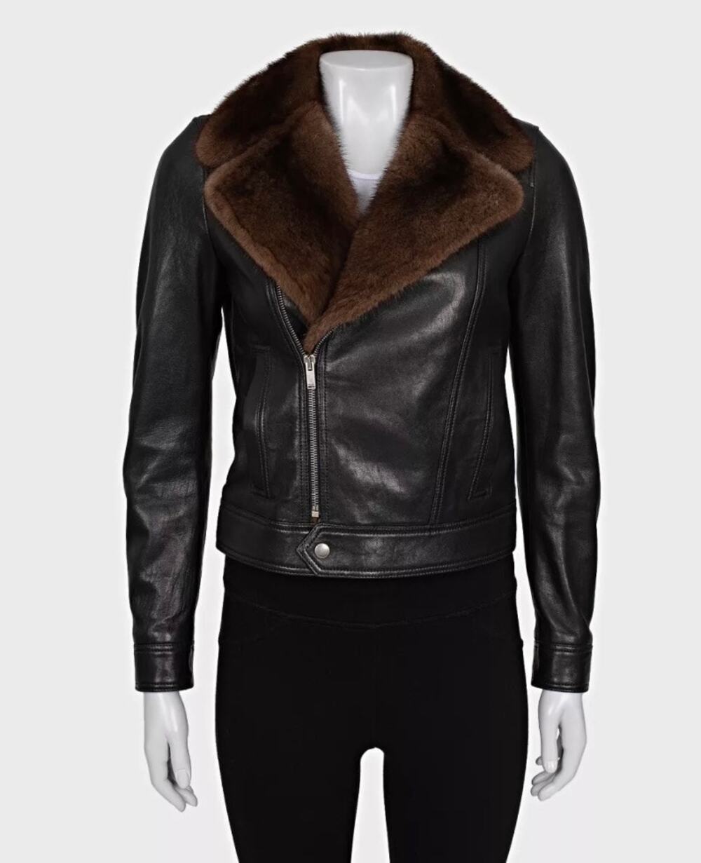 Saint Laurent Black Lamb Leather & Mink Fur Jacket Sz.38
